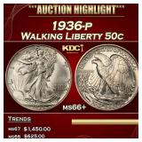 1936-p Walking Liberty Half Dollar 50c ms66+ SEGS