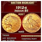 1912-s Gold Indian Half Eagle $5 ms63 USCG