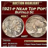 1921-p Buffalo Nickel Near Top Pop! 5c ms67 SEGS