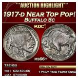 1917-d Buffalo Nickel Near Top Pop! 5c ms66+ SEGS