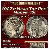1927-p Mercury Dime Near Top Pop! 10c ms67+ FSB SE