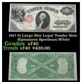 1917 $1 Large Size Legal Tender Note Grades xf Sig