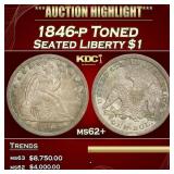 1846-p Seated Liberty Dollar Toned $1 ms62+ USCG