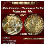 1939-d Mercury Dime Colorfully Toned Near Top Pop!