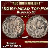1926-p Buffalo Nickel Near Top Pop 5c ms67 SEGS