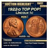 1922-d Lincoln Cent TOP POP! 1c ms66+ rd SEGS