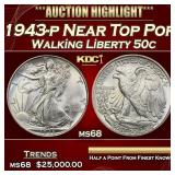 1943-p Walking Liberty Half Dollar Near Top Pop 50