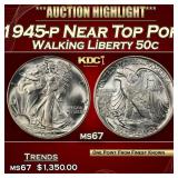 1945-p Walking Liberty Half Dollar Near Top Pop 50