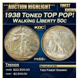 1938 Proof Walking Liberty Half Dollar Toned TOP P