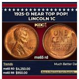 1925-d Lincoln Cent Near Top Pop! 1c ms65 rd SEGS