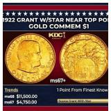 1922 Grant w/Star Gold Commem Dollar Near Top Pop!
