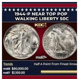 1944-p Walking Liberty Half Dollar Near Top Pop 50