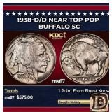 1938-d/d Buffalo Nickel Near Top Pop 5c ms67 SEGS