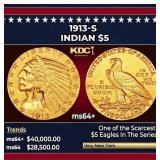 1913-s Gold Indian Half Eagle $5 ms64+ USCG