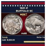 1921-p Buffalo Nickel 5c ms66 SEGS