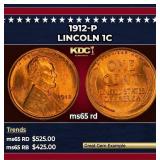 1912-p Lincoln Cent 1c Grades ms65 rd