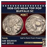 1938-d/d Buffalo Nickel Near Top Pop 5c ms67+ SEGS