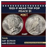 1925-p Peace Dollar Near Top Pop $1 ms67 SEGS
