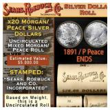 YO- SEARS 20 Coin Mixed Morgan/Peace Dollar Roll U