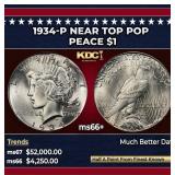 1934-p Peace Dollar Near Top Pop $1 ms66+ SEGS