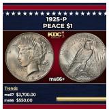 1925-p Peace Dollar $1 ms66+ SEGS