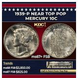 1939-p Mercury Dime Near Top Pop 10c ms67+ FSB SEG