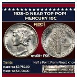 1939-d Mercury Dime Near Top Pop! 10c ms68+ FSB SE