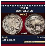 1916-d Buffalo Nickel 5c ms65 SEGS