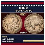 1936-d Buffalo Nickel 5c Grades ms66+