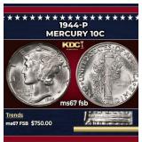 1944-p Mercury Dime 10c ms67 fsb SEGS