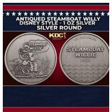 Antiqued Steamboat Willy Disney Style - 1 oz Silve