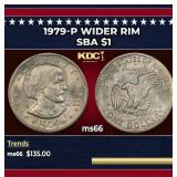 1979-p Wider Rim Susan B. Anthony Dollar $1 ms66 S
