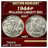 1944-p Walking Liberty Half Dollar 50c ms67 SEGS