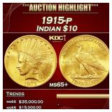 1915-p Gold Indian Eagle $10 ms65+ SEGS