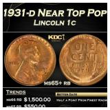 1931-d Lincoln Cent Near Top Pop! 1c ms65+ rb SEGS