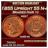 1855 Upright 55 Braided Hair Large Cent N-4 1c ms6