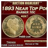 1893 Proof Barber Dime Near Top Pop 10c pr68 cam S