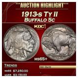 1913-s Ty II Buffalo Nickel 5c ms65+ SEGS
