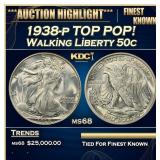 1938-p Walking Liberty Half Dollar TOP POP! 50c ms