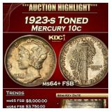 1923-s Mercury Dime Toned 10c ms64+ FSB SEGS