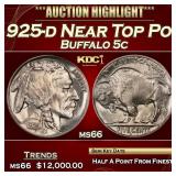 1925-d Buffalo Nickel Near Top Pop! 5c ms66 SEGS