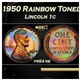 PCGS 1950 Proof Lincoln Cent Rainbow Toned 1c pr64