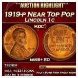 1919-p Lincoln Cent Near Top Pop 1c ms68+ RD SEGS