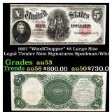 1907 $5 Large Size Legal Tender Note "WoodChopper"