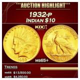 1932-p Gold Indian Eagle $10 ms65+ SEGS