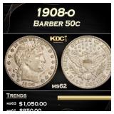 1908-o Barber Half Dollars 50c Grades ms62