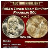 1954-s Franklin Half Dollar Toned Near Top Pop! 50