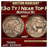 1913-d Ty I Buffalo Nickel Near Top Pop! 5c ms67 S