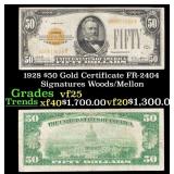1928 $50 Gold Certificate FR-2404 Signatures Woods