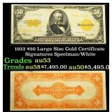 1922 $50 Large Size Gold Certificate Grades Select